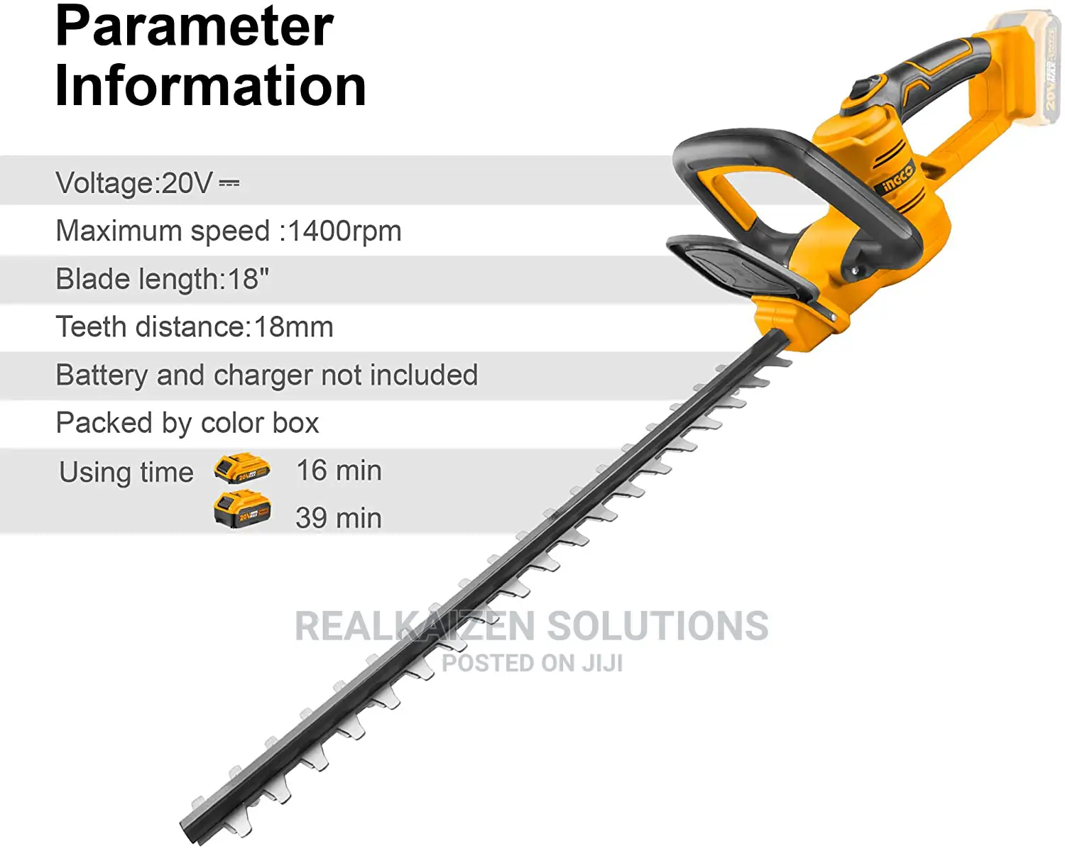 INGCO 450mm Blade 20V Lithium-Ion Cordless Hedge Trimmer