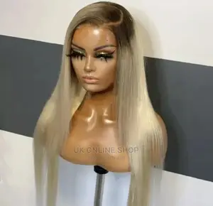 Ash Blonde Lace Front Human Hair Wig Straight 22 Inch Long