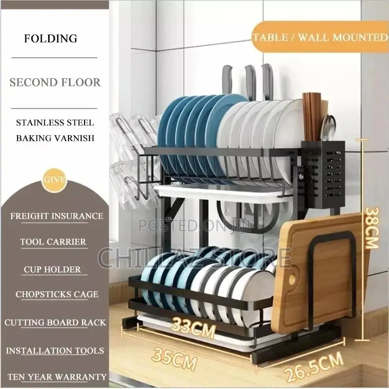 2tier Dish Rack With Spoon and Knife Pocket