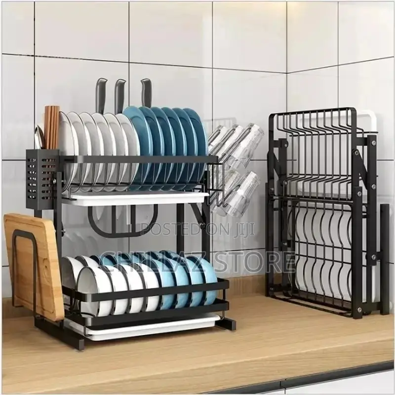 2tier Dish Rack With Spoon and Knife Pocket