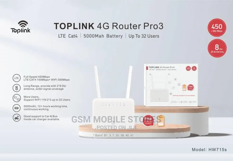 TOPLINK 4GLTE Cat4 Rechargeable Routers With 5000mah Battery