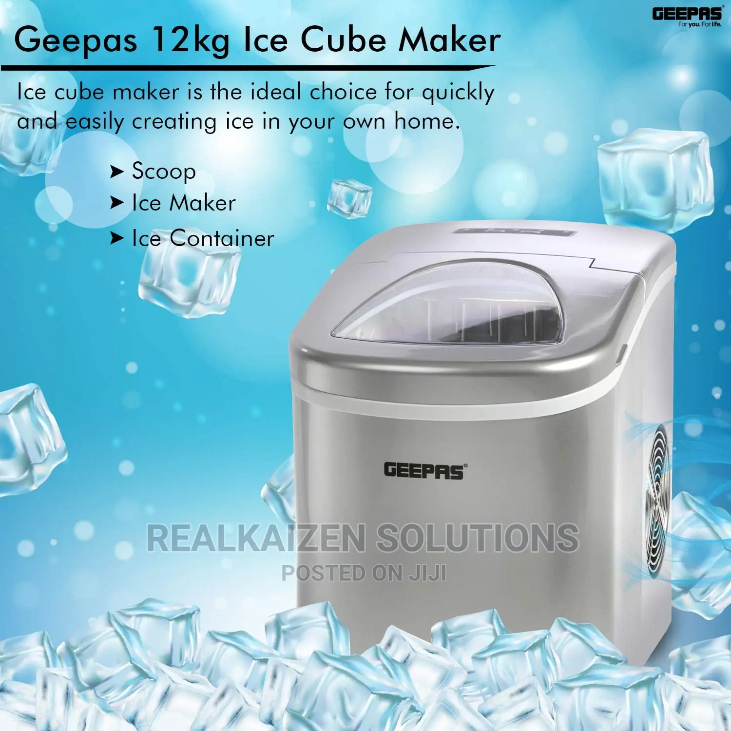 GEEPAS 12kg 2 Size Portable Automatic Silent Ice Cube Maker