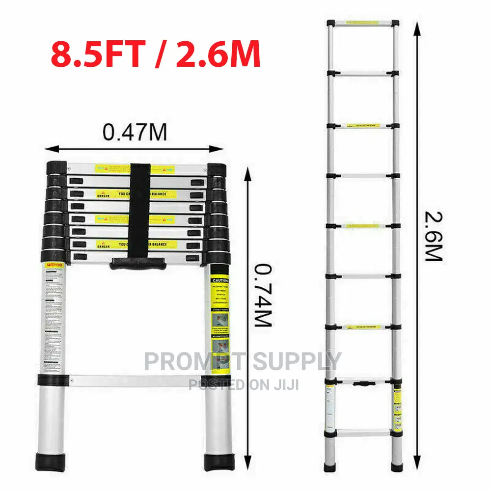Aluminum Telescopic Extension Ladder 9 Steps -Silver.