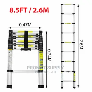 Aluminum Telescopic Extension Ladder 9 Steps -Silver.