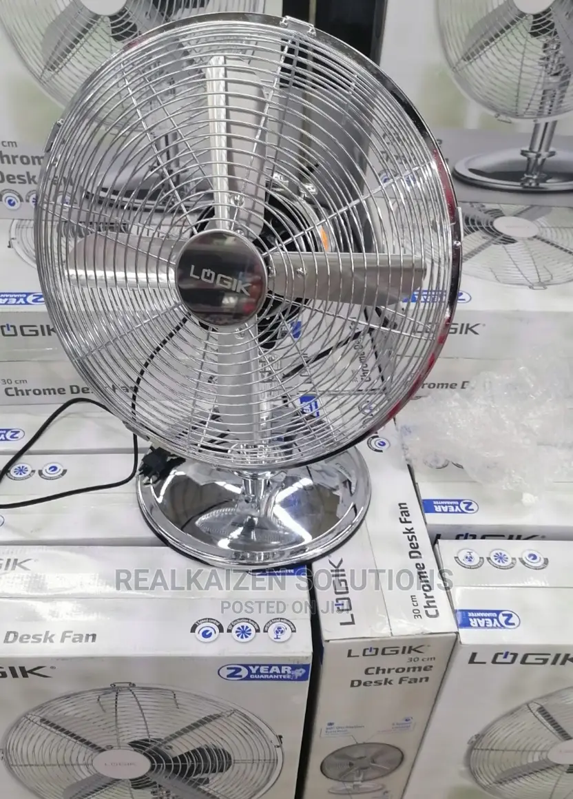 LOGIK 30cm Metallic Chrome Oscillating Desk Fan