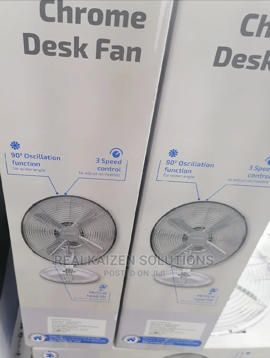 LOGIK 30cm Metallic Chrome Oscillating Desk Fan