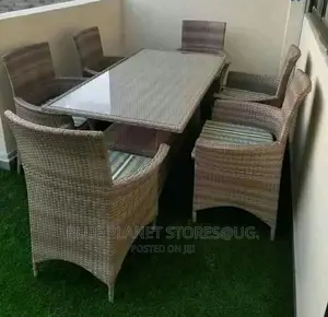 Outdoor/Balcony Chrome Coffee Table + 6 Seater Chair Set.
