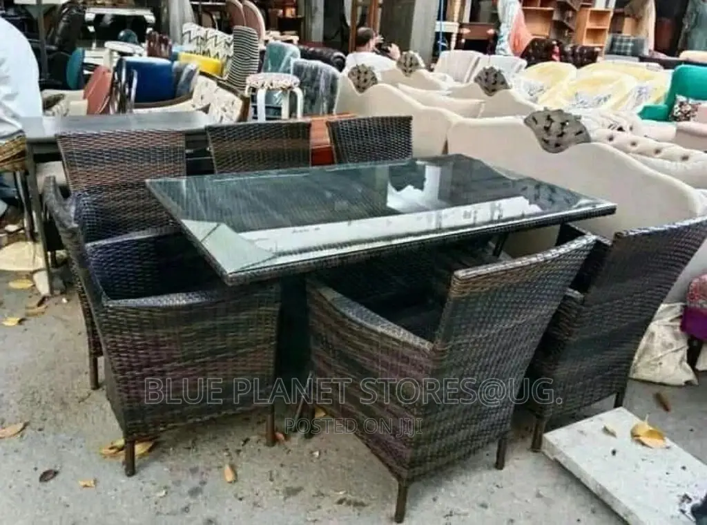 Outdoor/Balcony Chrome Glass Table + 6 Chairs || Patio Set
