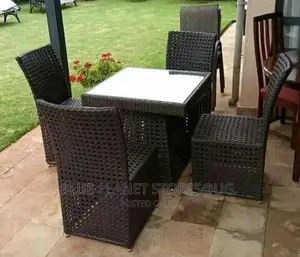 Outdoor/Balcony Chrome Glass Table + 4 Chairs || Patio Set
