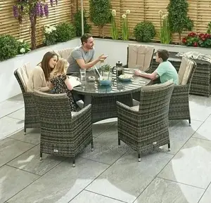Outdoor/Balcony Chrome Round Glass Table + 6 Chairs || Patio