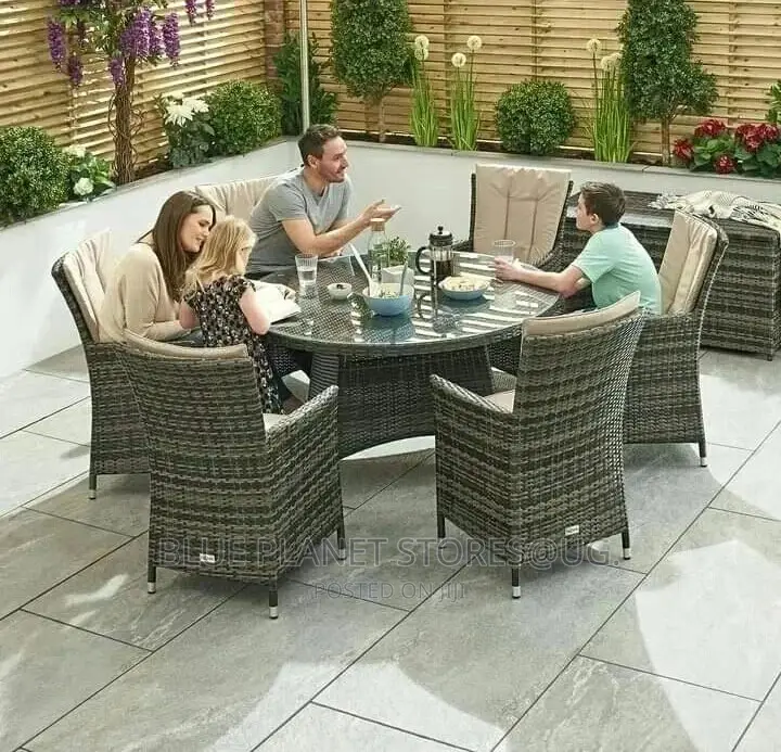 Outdoor/Balcony Chrome Round Glass Table + 6 Chairs || Patio