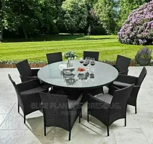 Outdoor/Balcony Chrome Round Glass Table + 8 Chairs || Patio
