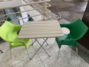 Set of Foldable MDF Table and 2 Plastic Chairs