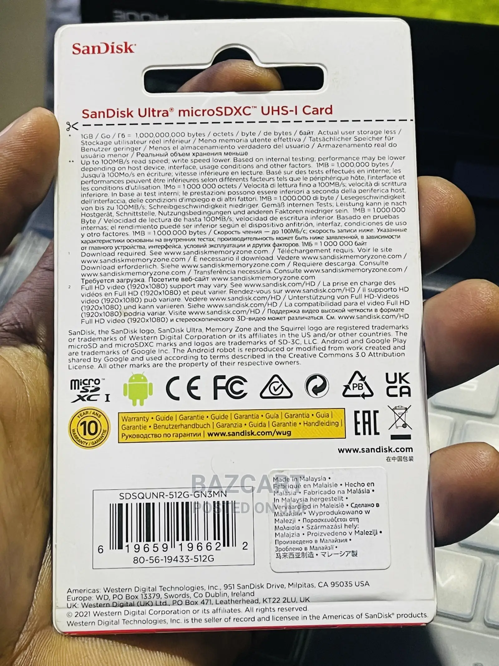 Sandisk 512gb Memory Card Microsdxc" Uhs-I Card