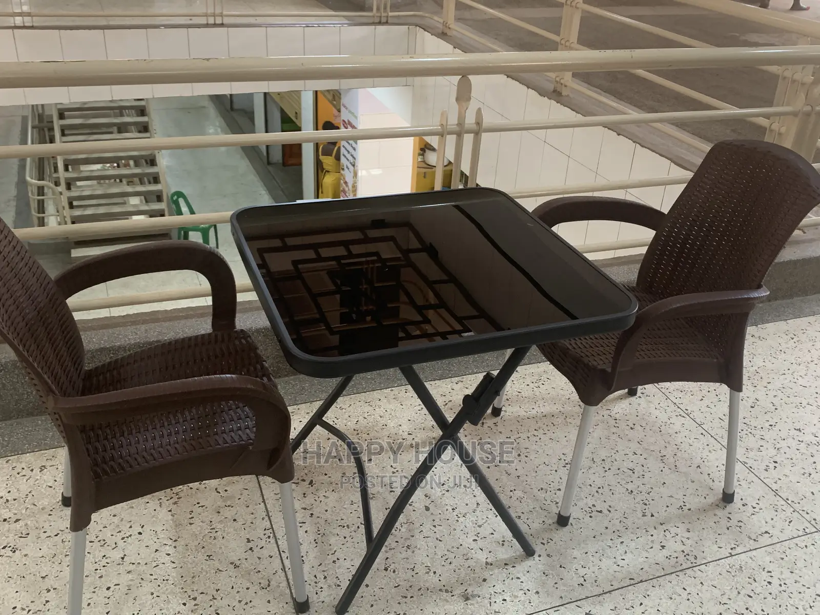 Foldable Square Table and 2 Plastic Chairs