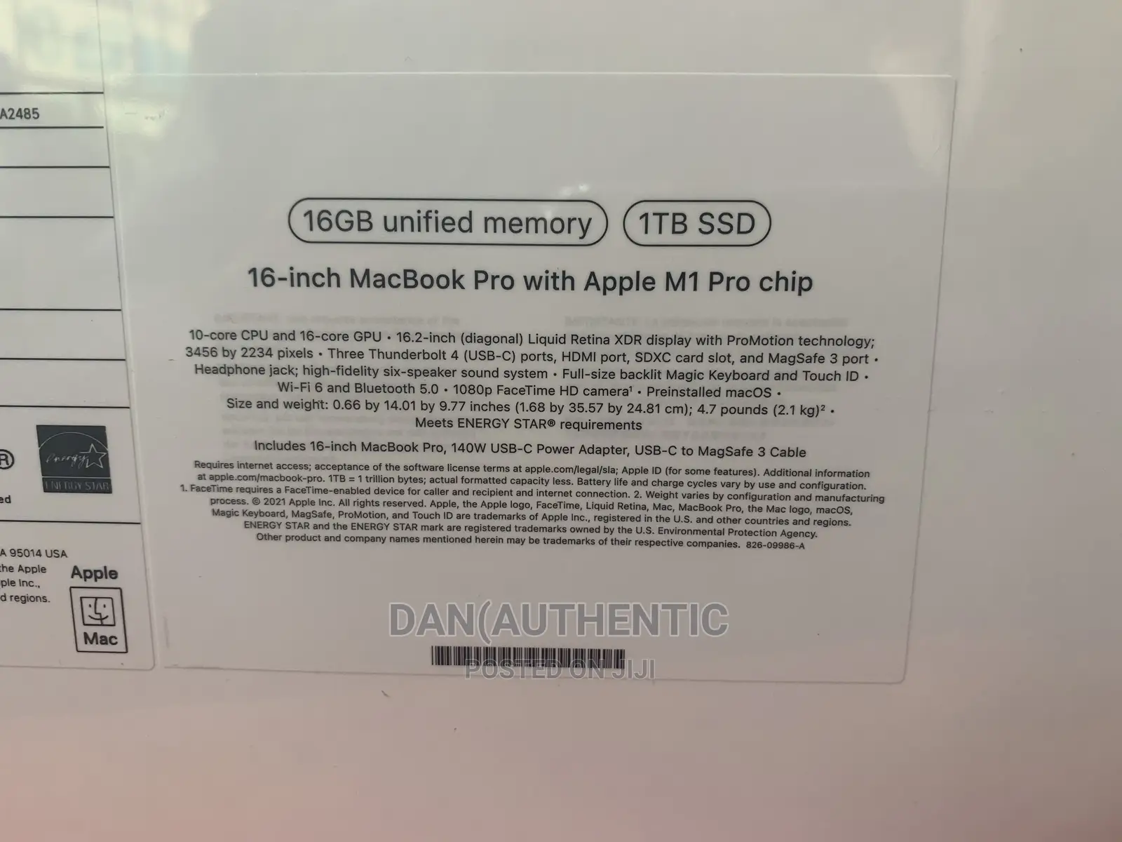 New Laptop Apple MacBook Pro 2021 M1 16GB Apple M1 SSD 1T