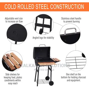 Charcoal BBQ Grill Oven Smoker on Wheels Black Metal