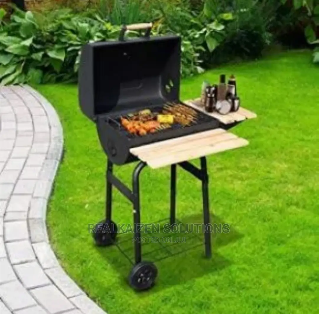 Charcoal BBQ Grill Oven Smoker on Wheels Black Metal