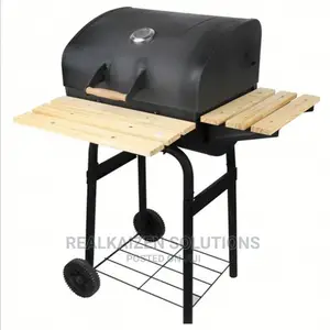 Charcoal BBQ Grill Oven Smoker on Wheels Black Metal