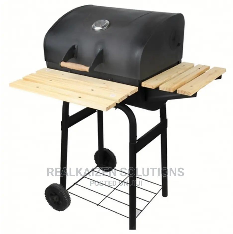 Charcoal BBQ Grill Oven Smoker on Wheels Black Metal