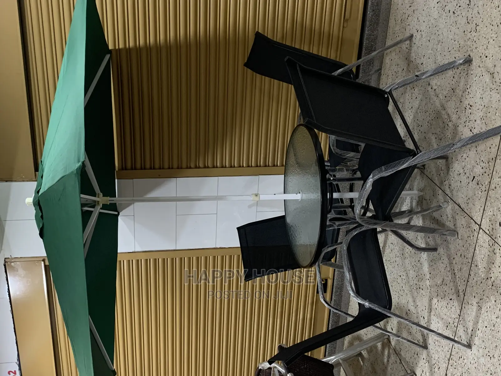Outdoor Set, Table, 4 Chairs and Umbrella With Its Stand