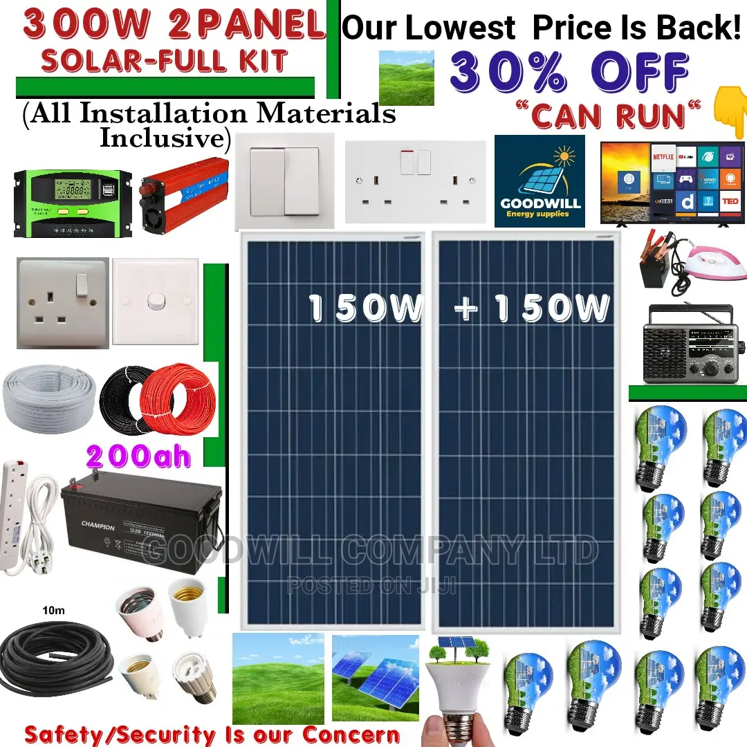 300w 2panel Solar System Full Kit