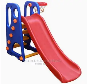 2 In 1 Kid Foldable Plastic Slide With Basketball Ring