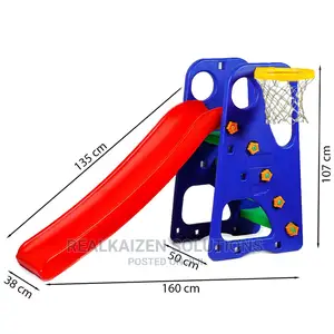 2 In 1 Kid Foldable Plastic Slide With Basketball Ring