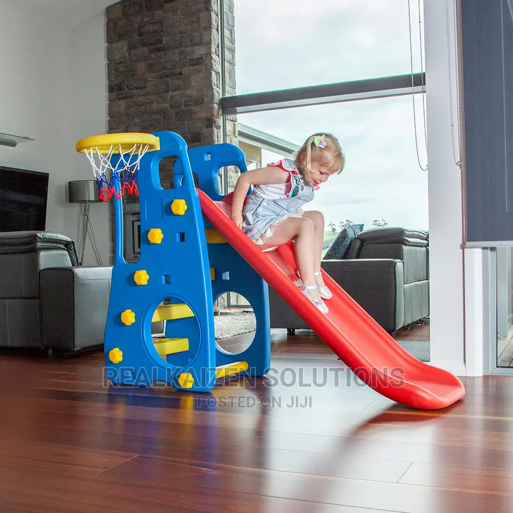 2 In 1 Kid Foldable Plastic Slide With Basketball Ring