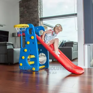 2 In 1 Kid Foldable Plastic Slide With Basketball Ring