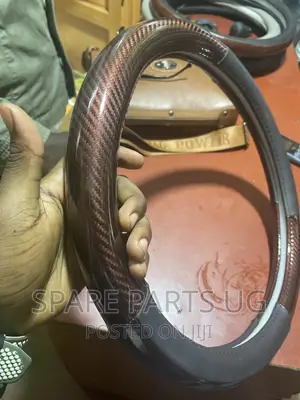 Wood and Black Leather Steering Wheel Cover