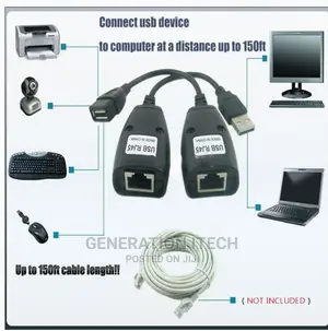 USB RJ45 Extension Adapter Up To 150 FT Length (Black)