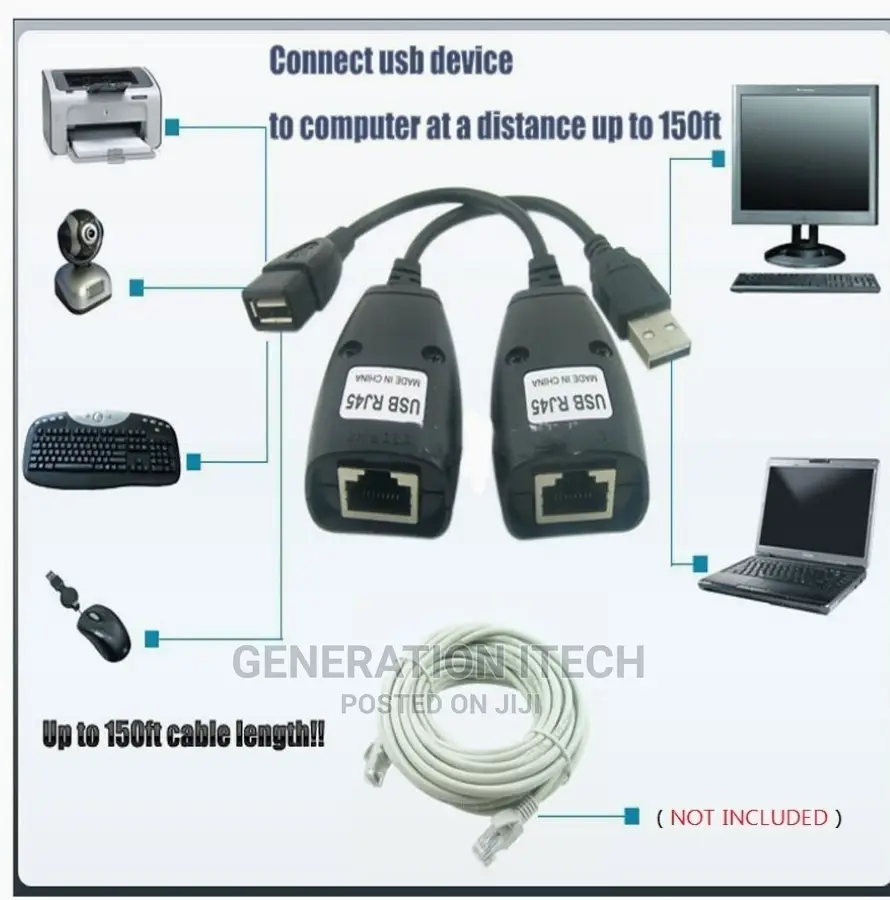 USB RJ45 Extension Adapter Up To 150 FT Length (Black)