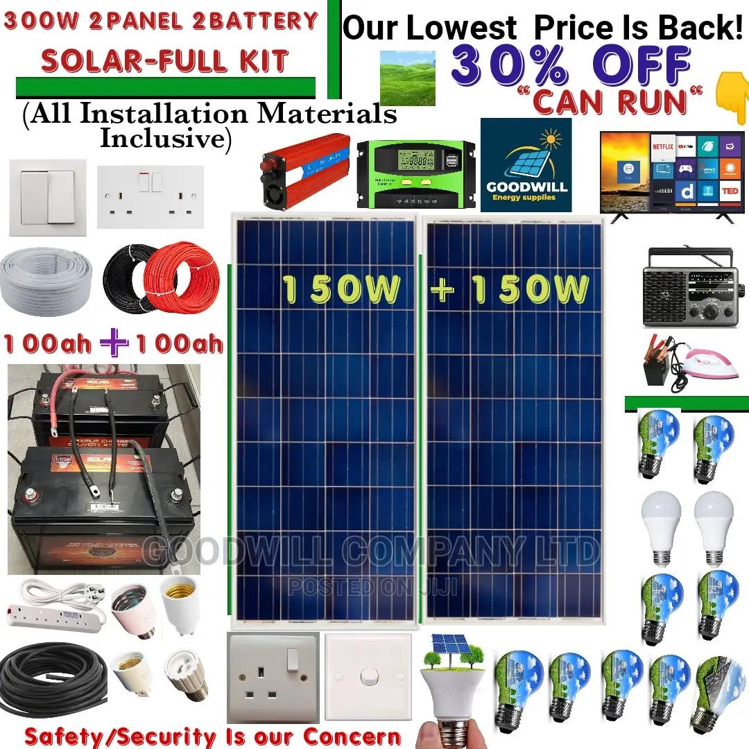 300w Solar Kit 2panels 2batteries