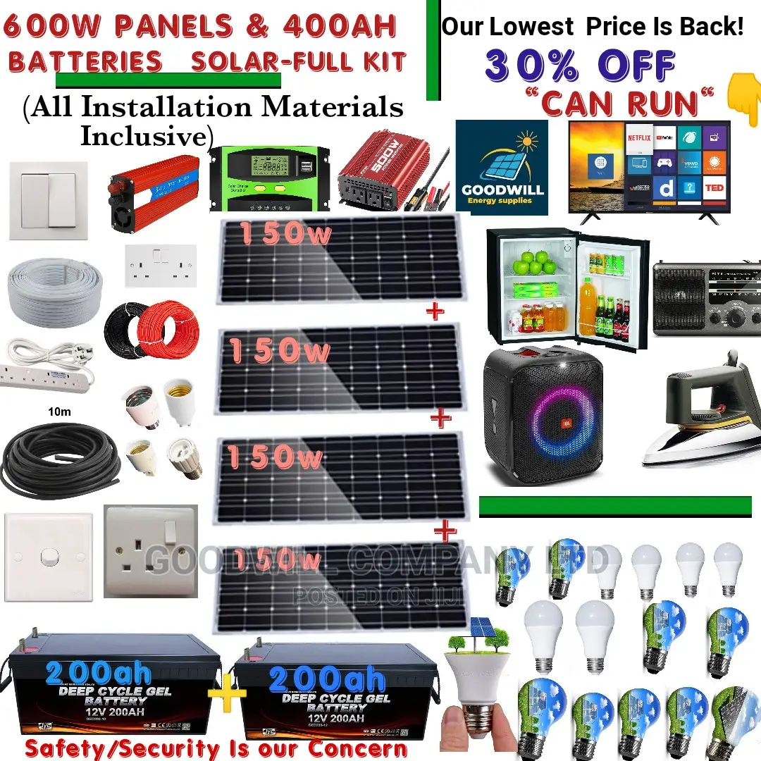 600w Home Solar System Full Kit With 400ah Batteries