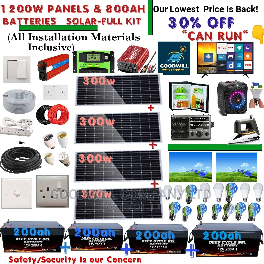 1200w Home Solar System Full Kit With 800ah Batteries