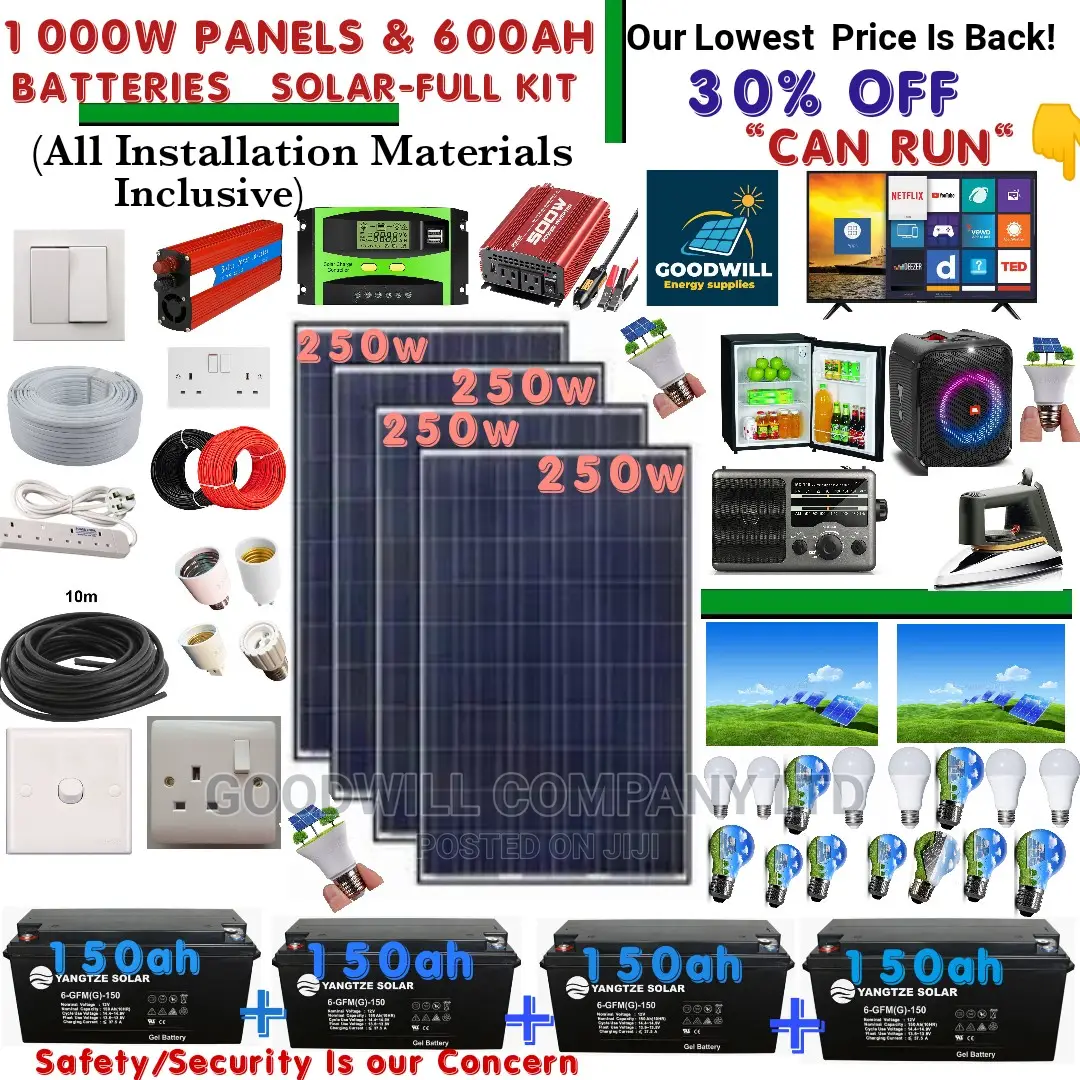 1000w Home Solar System Full Kit With 600ah Batteries