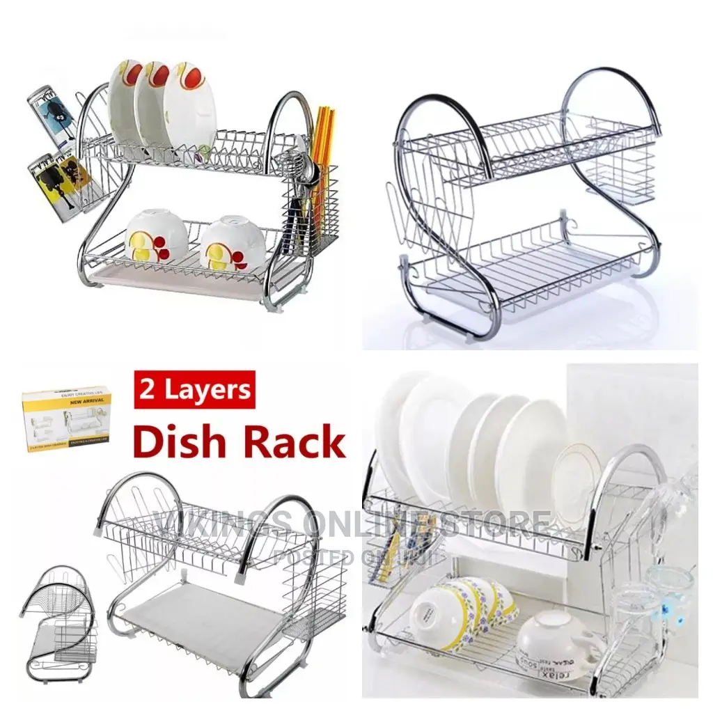 2 Layer Stainless Steel Dish Drying Drainer Rack