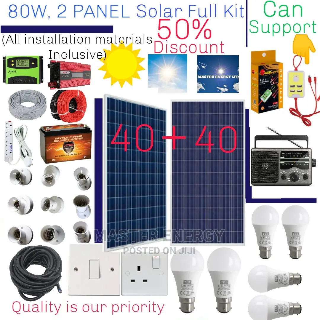 80w Solar System Full Kit, 2 Panels