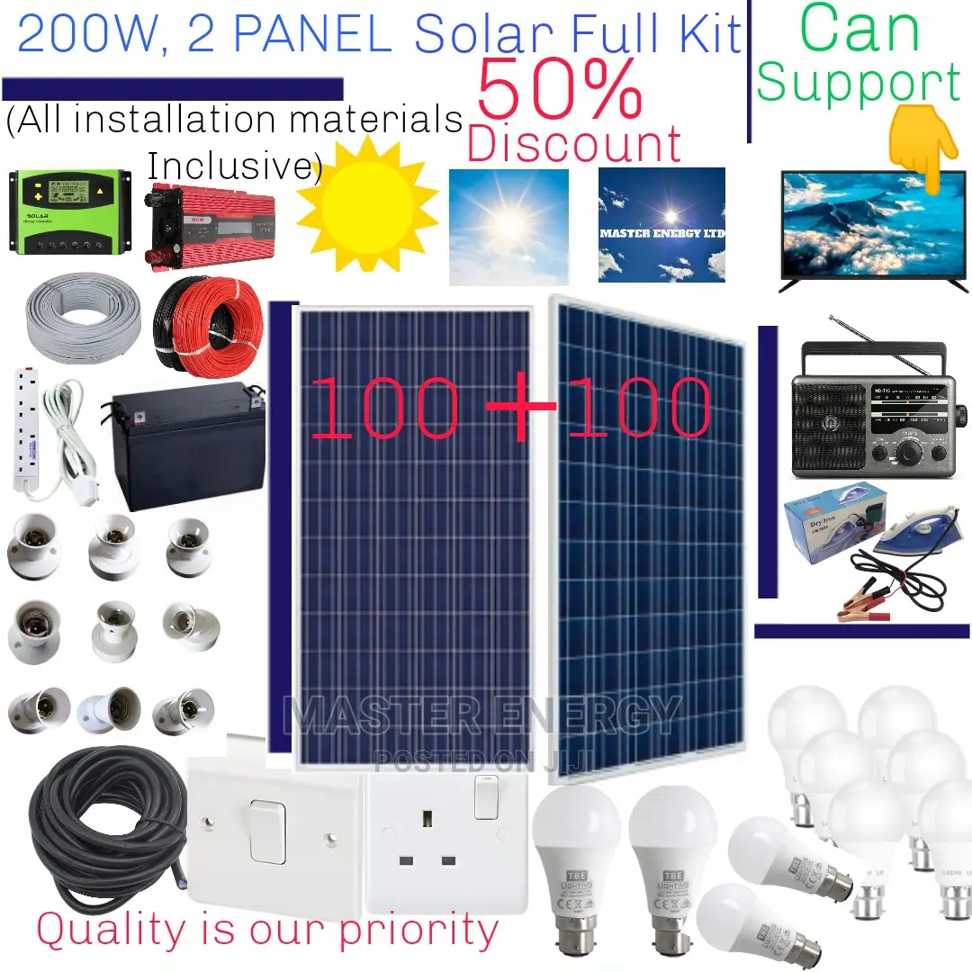 200W Solar System Full Kit, 2 Psnels