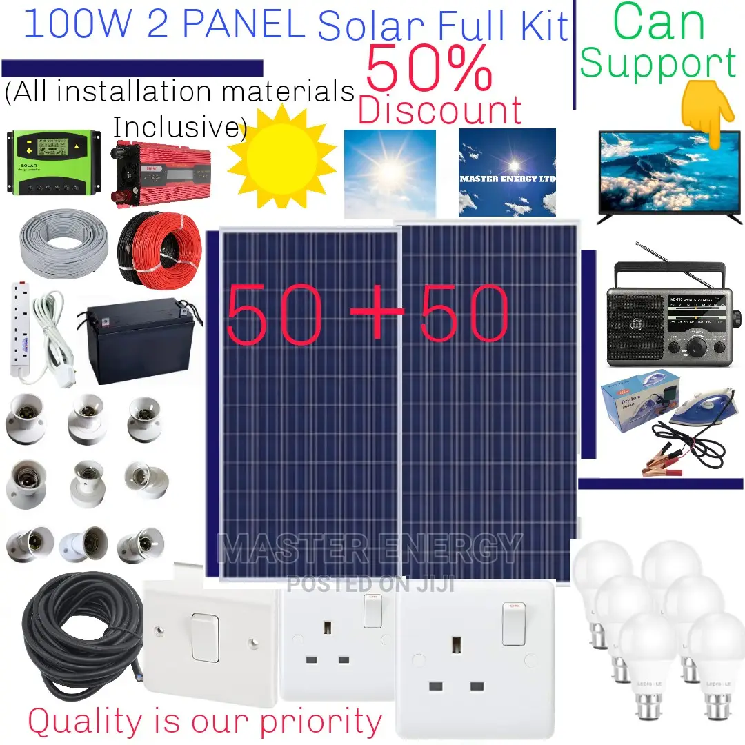 100W Solar System Full Kit, 2 Panels