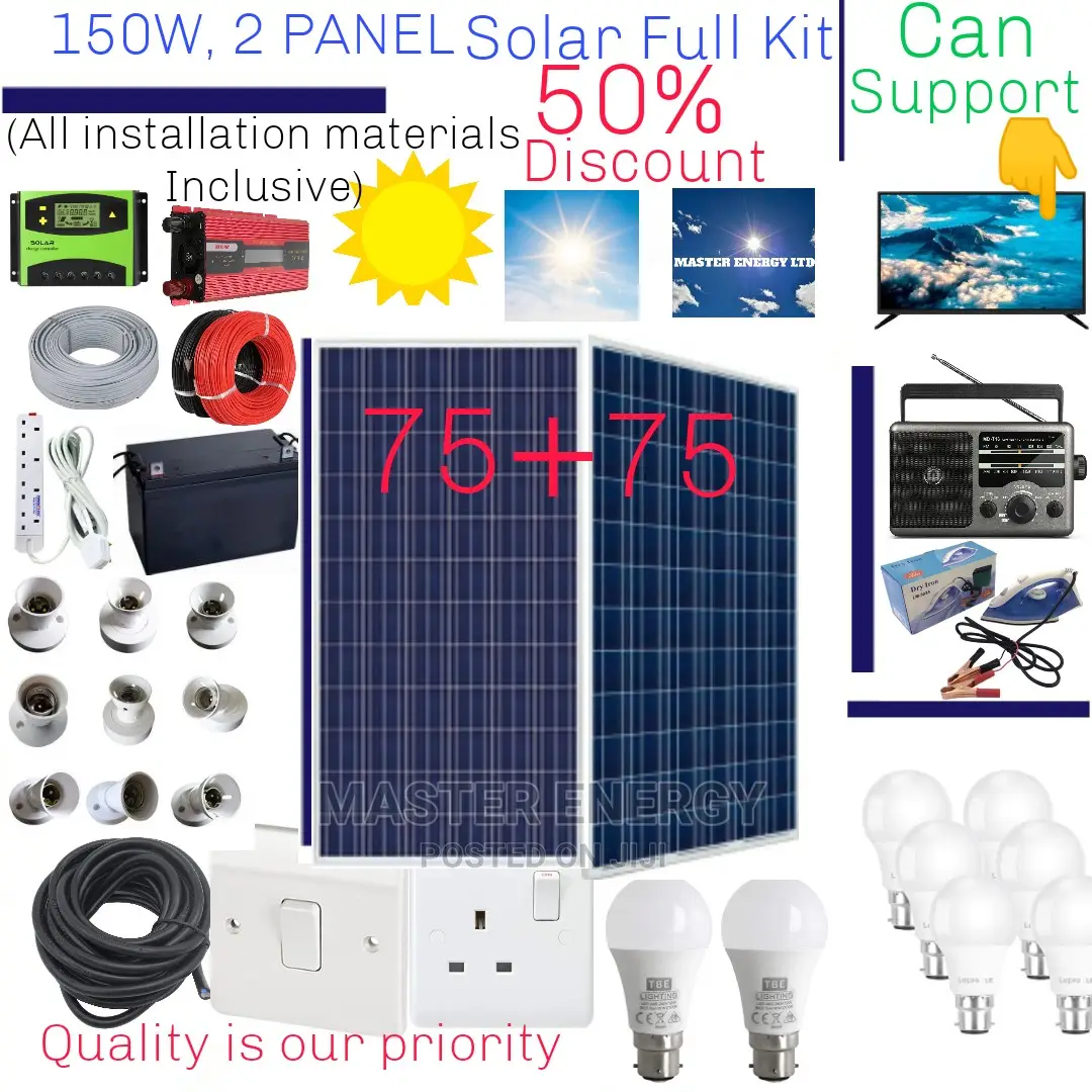 150W Solar System Full Kit, 2 Panels