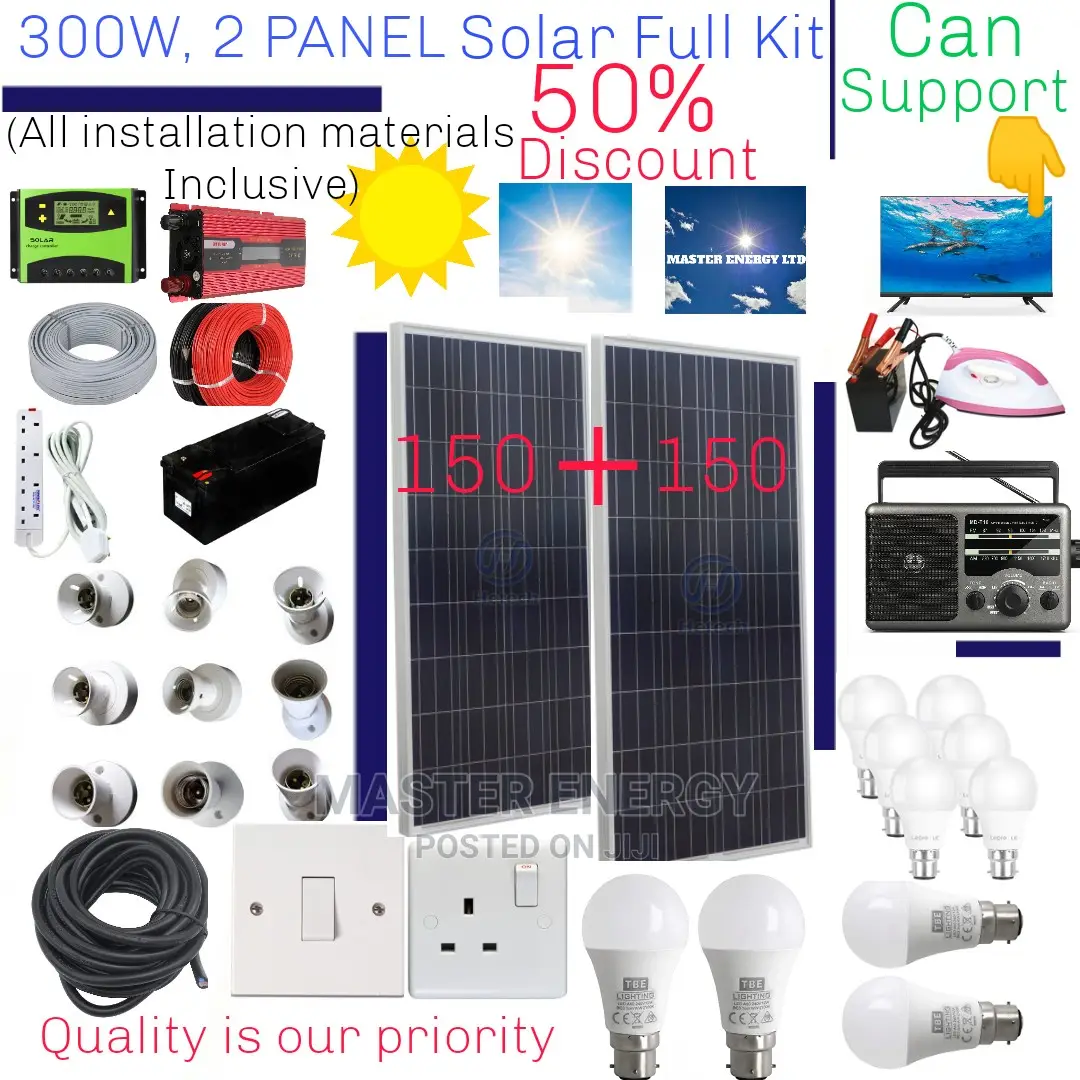 300W Solar System Full Kit, 2 Panels