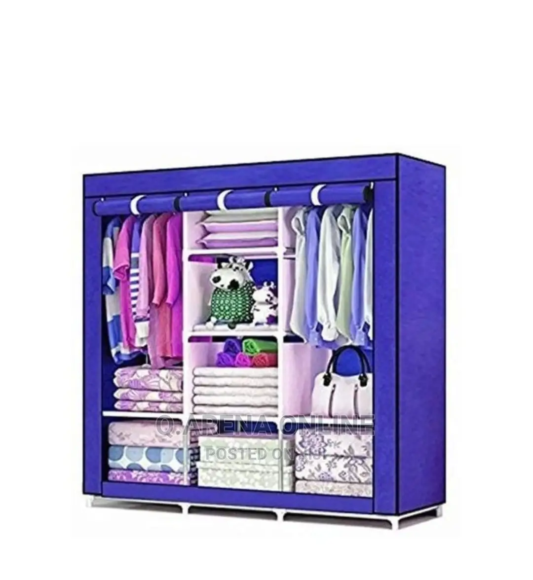 3 Column Cloth Frame Portable Wardrobe Purple,Maroon,Pink.