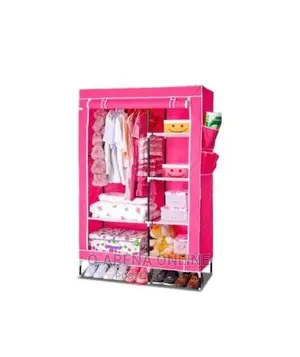 2 Column Wooden Frame Wardrobe for Clothes-Blue,Brown,Pink
