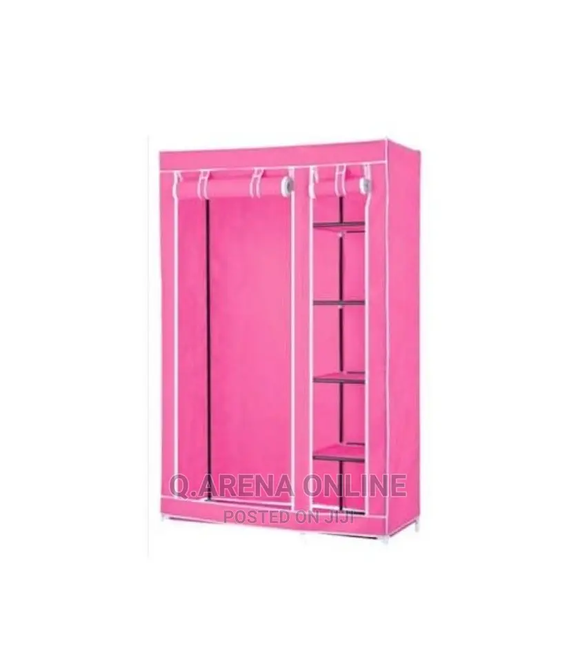 2 Column Wooden Frame Wardrobe for Clothes-Blue,Brown,Pink