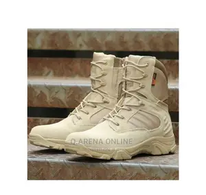 High-Top Leather Outdoor Desert Boots - Khaki