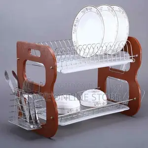 2 Layer Wooden Dish Rack .