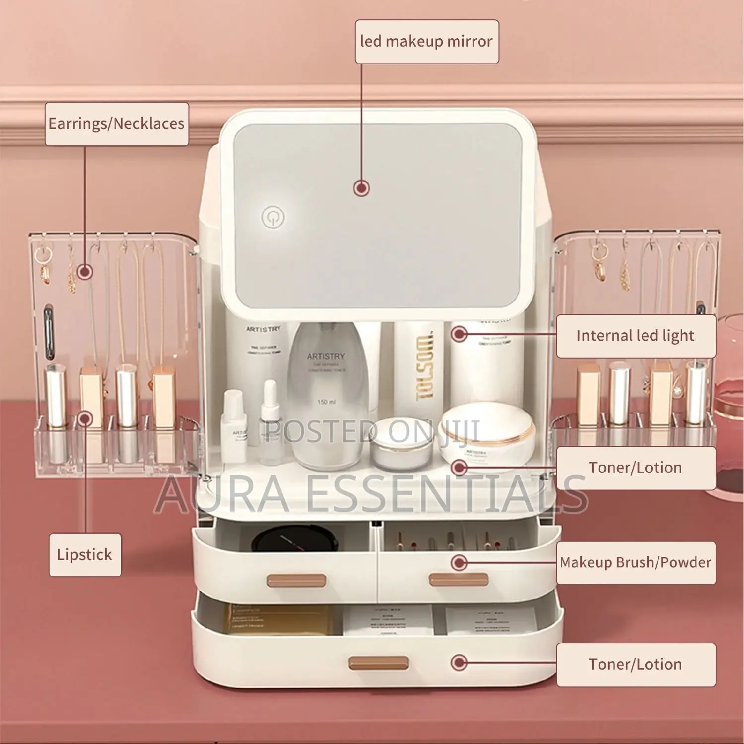 Make-Up Storage Organizer With LED Mirror