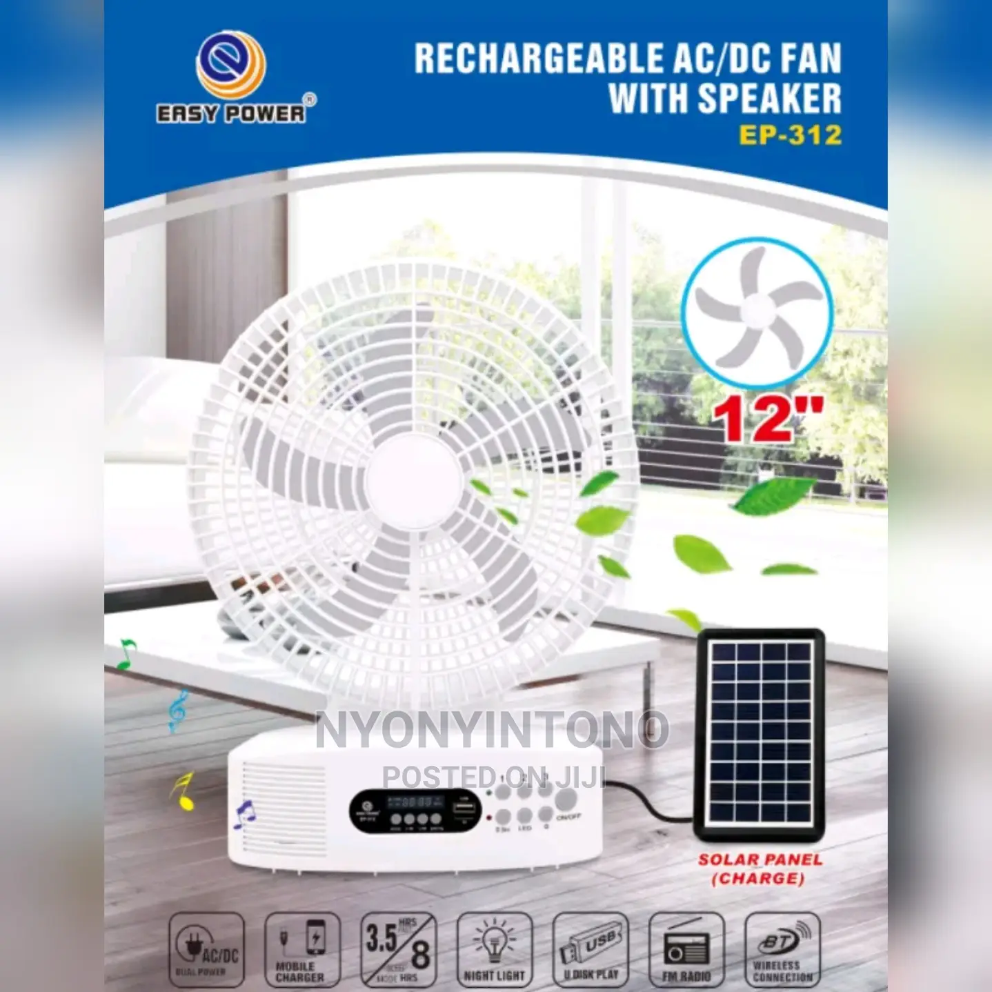Rechargable Table Fan With Speaker